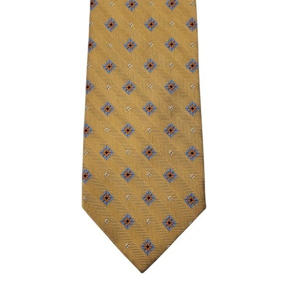 Mens Brooks‎ Brothers Makers Gold and Blue Silk Tie - Picture 4 of 6